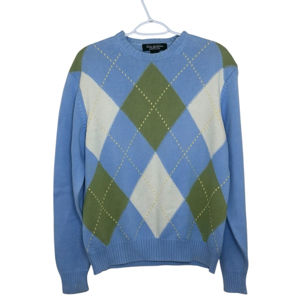 Brooks Brothers Pima Cotton Argyle Sweater Size S Blue Crewneck Preppy Classic